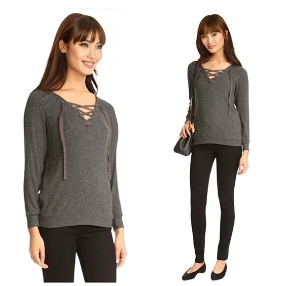 VELVET Graham and Spencer Gray Billow Lace up V-Front Long Sleeve Jersey Top XS - Picture 11 of 11